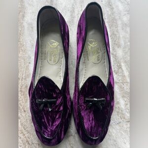 Belgian Shoes Midinette Slippers Purple Velvet Leather Trim Loafer 5.5 Flats Bow